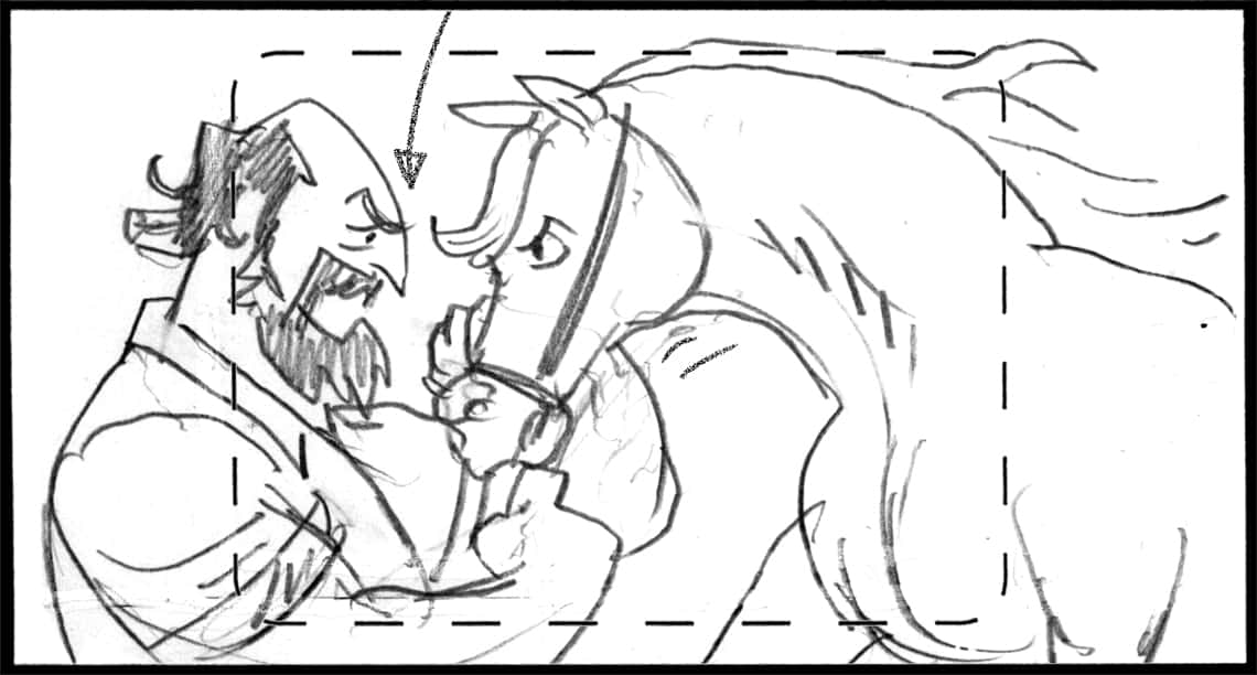 Children of the Wind, Scene 35, Panel 1
ACTION: EXT- DESERT- NIGHT- TARIQ yanks IBNI down to face him-