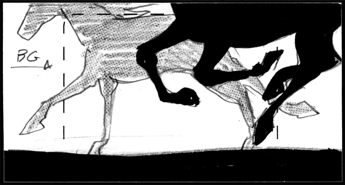 Children of the Wind, Scene 49, Panel 1
ACTION: EXT- DESERT- DAY- PAN with NUNU and IBNI as they canter across desert- 
NARRATOR: “…before reaching their journey’s end.”