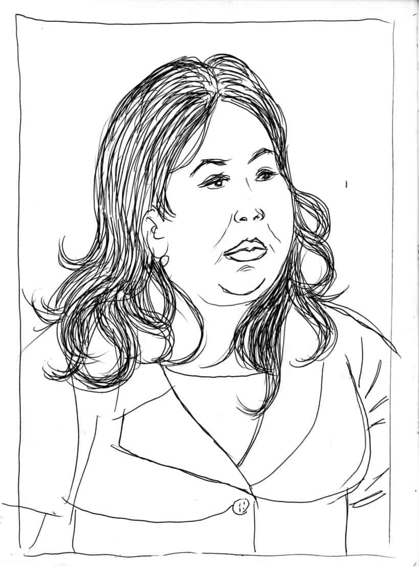 Pen and ink portrait by Brad Rader of Lorena Fiores