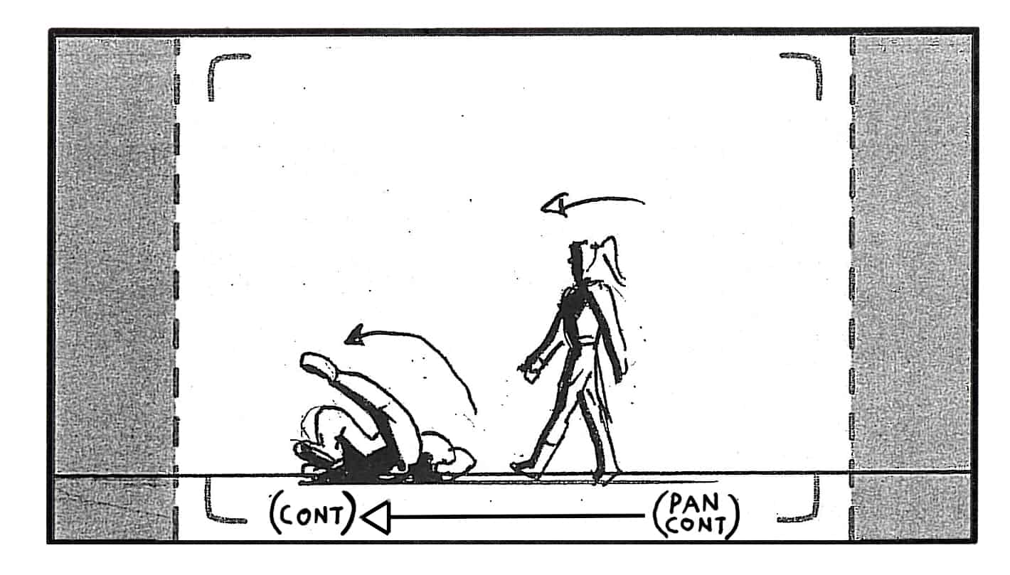 LotD 12 Sc A51 pnl 8
Action: L/CD lands, continues purposeful stride, forcing Ang to roll to stay out from under L/GD’s feet-
(SLOW CONTINUOUS CAMERA PAN)