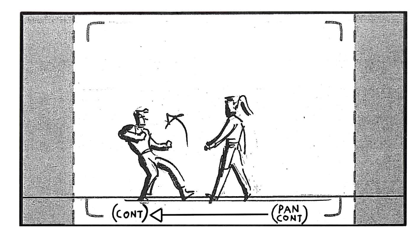 LotD 12 Sc A51 pnl 9
Action: Ang hops back to his feet, quickly stepping backwards to stay ahead of L/GD-
(SLOW CONTINUOUS CAMERA PAN)